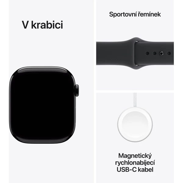 Apple Watch Series 11 (42mm) Klavírně černý hliník s černým sportovním řemínkem S/M - Obrázek 8