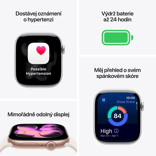 Apple Watch Series 11 (46mm) Stříbrný hliník s mlžně fialovým sportovním řemínkem S/M - Obrázek 3