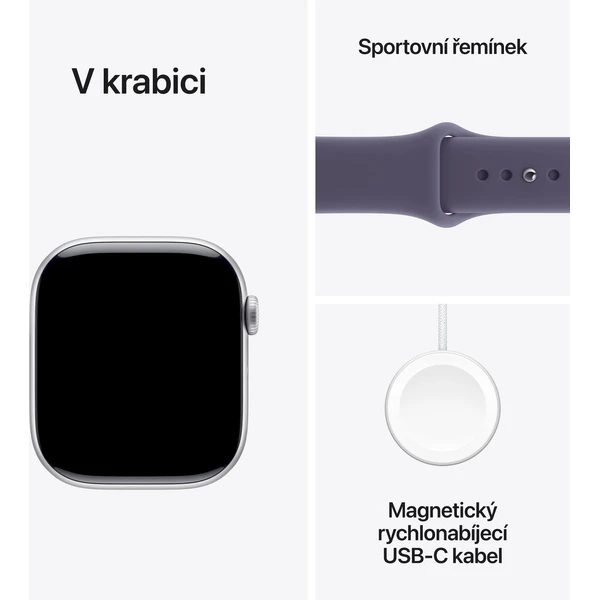 Apple Watch Series 11 (46mm) Stříbrný hliník s mlžně fialovým sportovním řemínkem S/M - Obrázek 8
