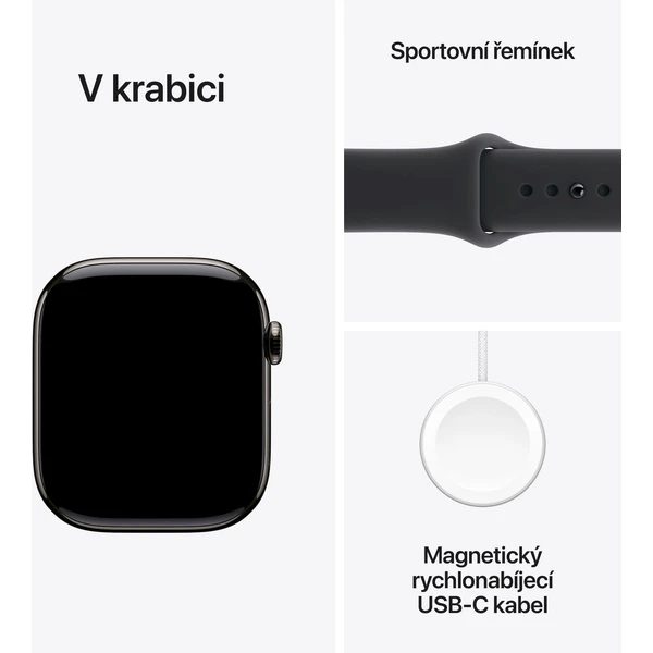 Apple Watch Series 11 Cellular (42mm) Břidlicově šedý titan s černým sportovním řemínkem S/M - Obrázek 8