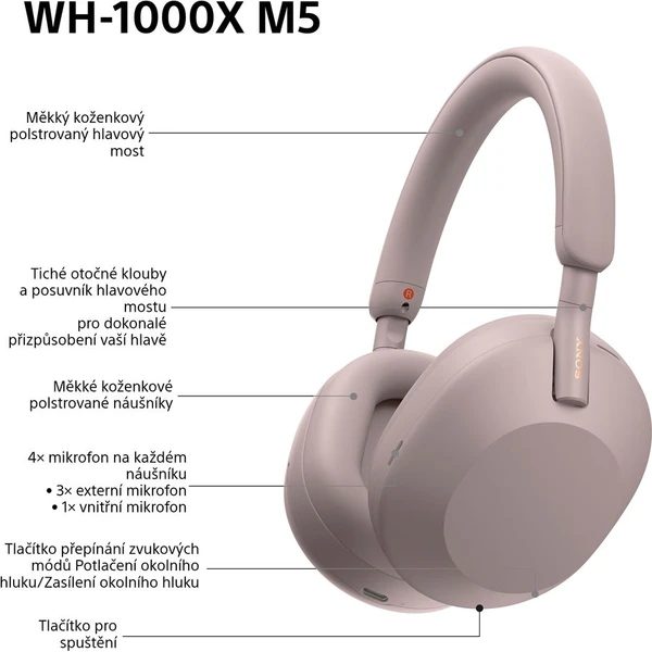 Sony WH-1000XM5 Smoky Pink - Obrázek 7