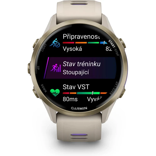 Garmin Forerunner 970 Gold/Gold Titanium lunet s Beige/Indigo poloprůhledným řemínkem - Obrázek 3