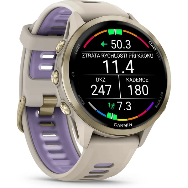 Garmin Forerunner 970 Gold/Gold Titanium lunet s Beige/Indigo poloprůhledným řemínkem - Obrázek 4