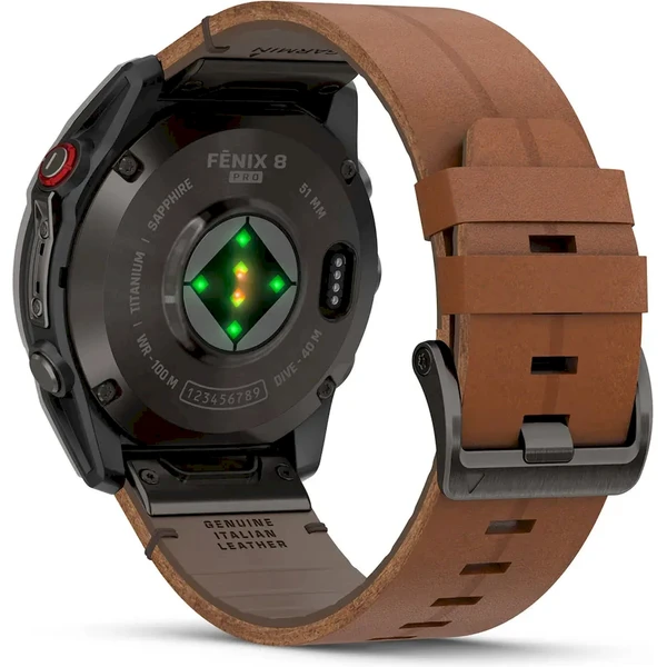 Garmin fenix 8 Pro (51 mm) Carbon grey DLC Titanium s Brown koženým řemínkem - Obrázek 6