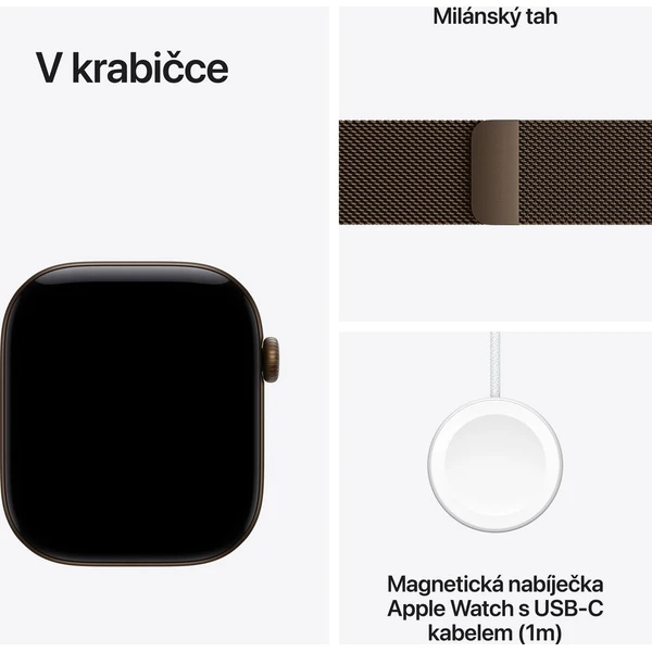 Apple Watch Series 12 Cellular (46mm) Tmavě bronzový hliník s tmavě bronzovým milánským tahem M/L - Obrázek 7