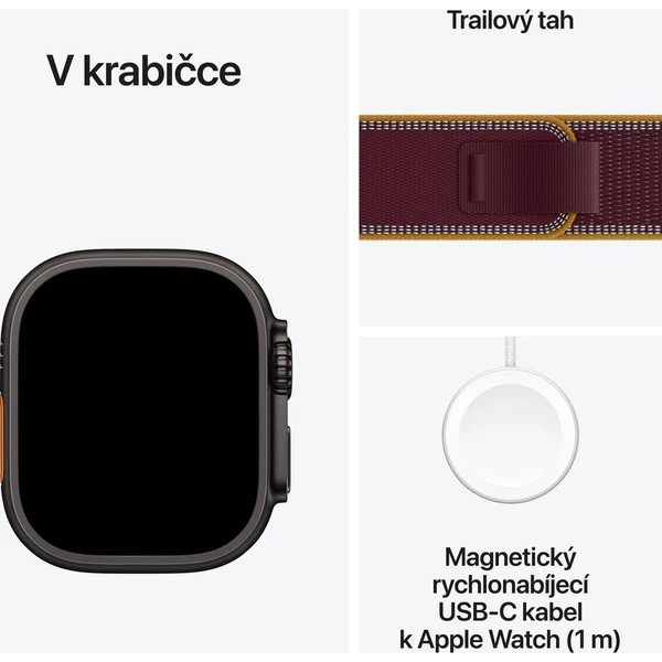 Apple Watch Ultra 4 49mm Černý titan s burgundsky červeným Trailovým tahem M/L - Obrázek 7