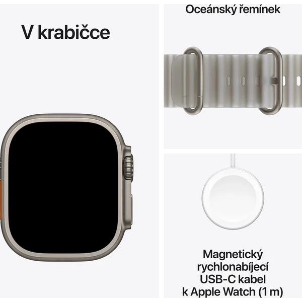Apple Watch Ultra 4 49mm Přírodní titan s průsvitně šedým Oceánským řemínkem - Obrázek 7
