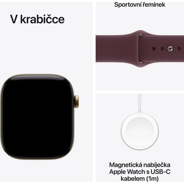 Apple Watch Series 12 Cellular (46mm) Zářivě zlatý titan s burgundy sportovním řemínkem S/M - Obrázek 7