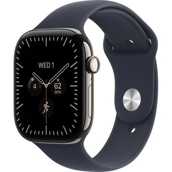 Apple Watch Series 12 Cellular (46mm) Přírodní titan s námořnicky modrým sportovním řemínkem S/M