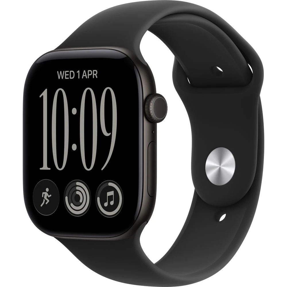 Apple Watch Series 12 Cellular (46mm) Černý hliník s černým sportovním řemínkem M/L